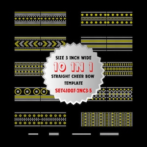 SET41007-2NC3-5, 10 in 1 Bundle Cheer Bow Rhinestone Template, 3&quot;, Straight, Cricut SVG, PNG, Two Tone, Tailless
