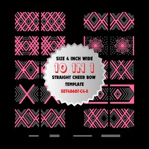 SET40607-C4-8, Cheer Bow Rhinestone Template Bundle 10 in 1, 4&quot;, Straight, Cricut SVG, PNG, HTV, Vinyl, Tailless