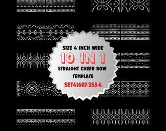 SET41607-2S3-4, Bundle 3 Inches Straight Cheer Bow Rhinestone Template, 10 in 1, Cricut Compatible, SVG, PNG, Two Stone, SS10 SS16