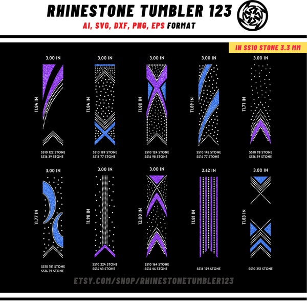 10 Schleifen Strass Vorlage mit HTV, V tail, 3 inch Strassstein digitaler Download für Cricut, svg, eps, png, dxf, cdr, SS10 SET0905-5