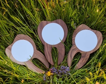 Wooden Walnut Hand Made Tooth shaped Mirrors