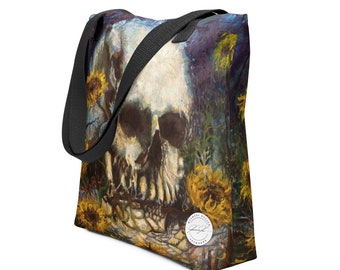 Skull with Sunflowers Tote Bag