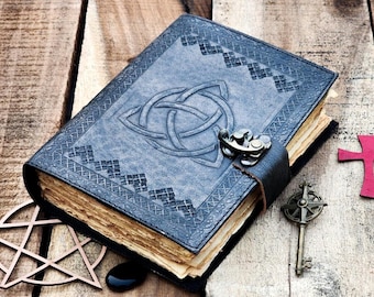 Handmade leather journal Spell The Triquetra  Journal Circle of Triquetra Book For men women Traveling Sketchboo blank spell book of shadows