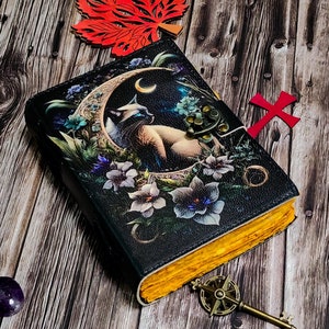 Carnet de notes en cuir, sorcier, chat, carnet de notes magiques vierges, livre des ombres, grimoire païen wicca pour voyager, esquisser le meilleur cadeau 7/5
