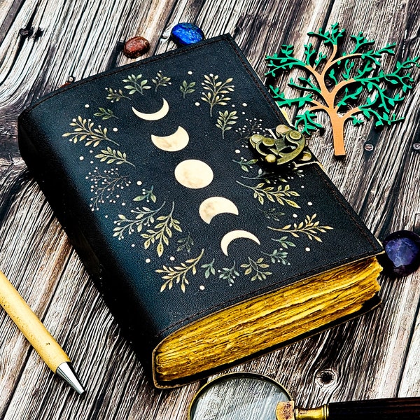 Sun Moon Vintage leather journal For Men Women 200 Page of Antique hademade Decle Edge Vintage pepar Leather Traveling Sketchbook 7/5 ]