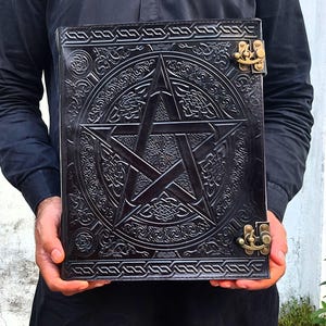 Handcrafted Pentagram Leather Notebook, Wiccan Book of Shadows, Spellbook, Grimoire, Witchcraft Notebook, Gothic Magic Diary, Journal,