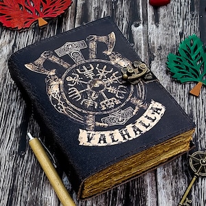 Handmade leather journal Valhalla viking Vegvisir Journal For Traveling Sketchbook Blank notebook  For men women birthday anniversary gift