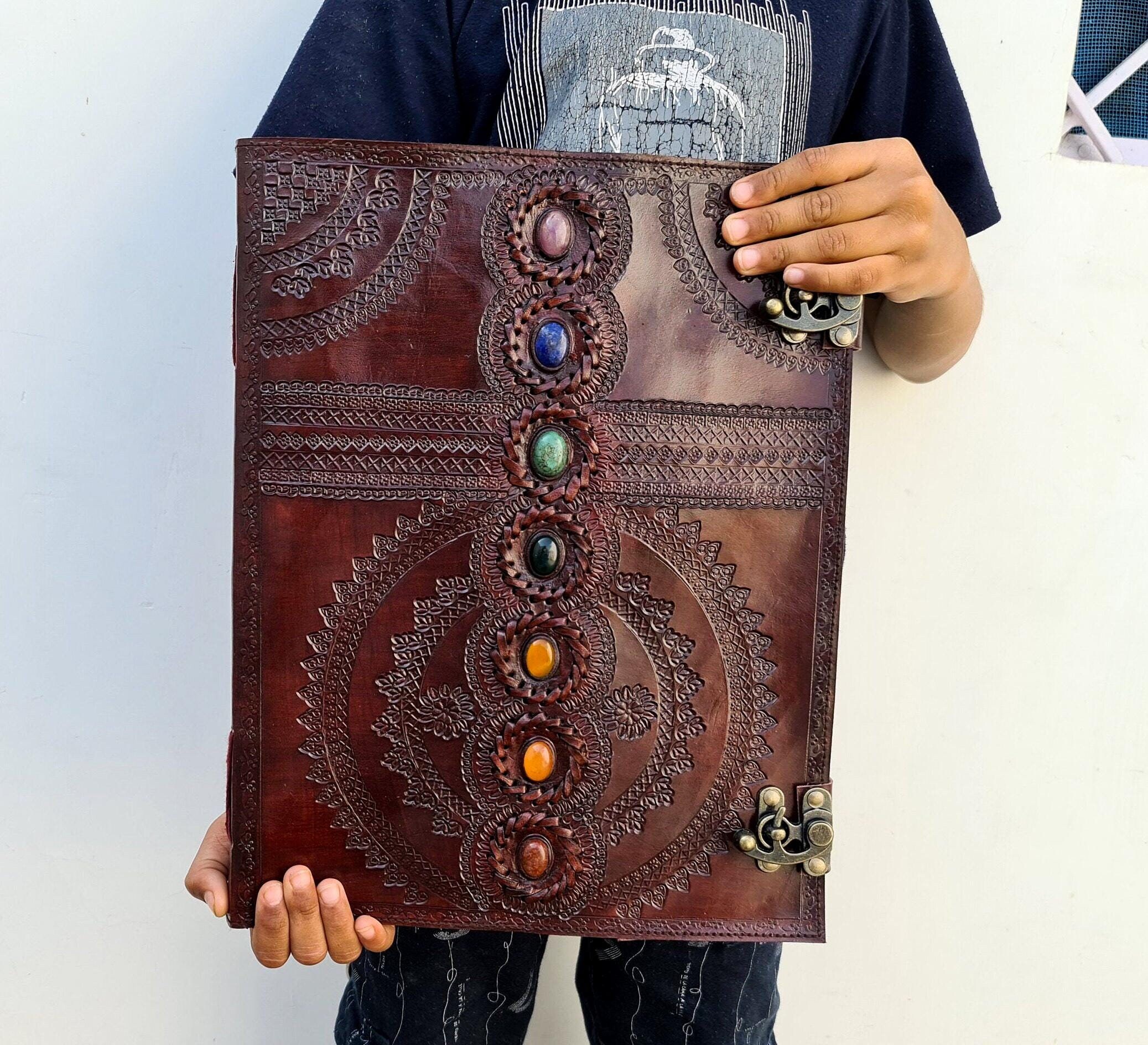 thumbnail interactive-video image 1 of Handbound Large Leather Grimoire – Seven Stone Spell Book, 13x10", UK Made 1 of 5