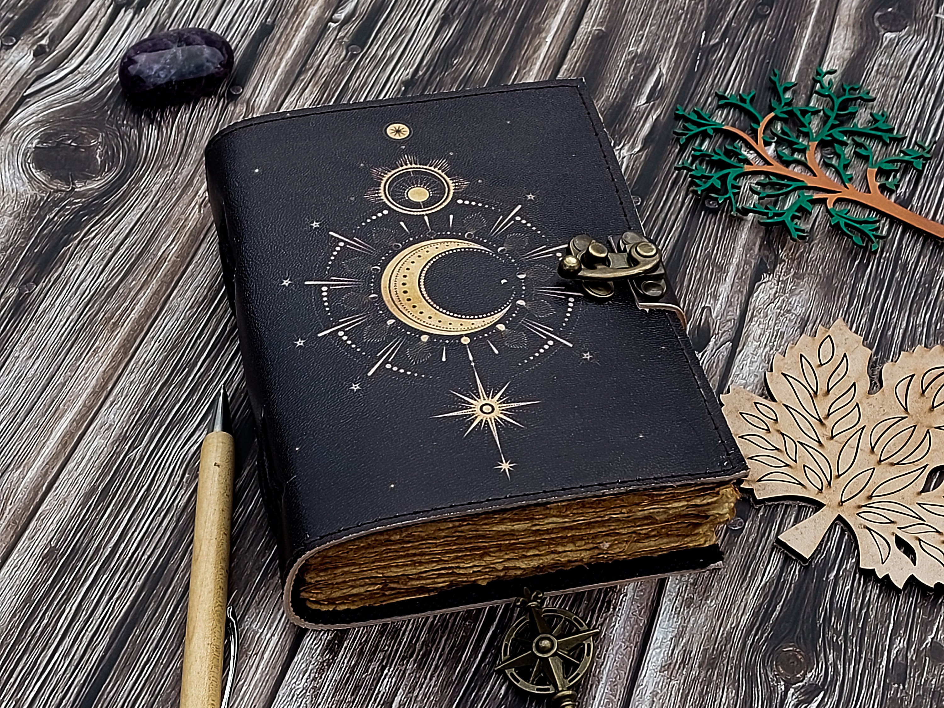 Sun Moon Leather Journal for Men Women 200 Pages of Antique Handmade ...
