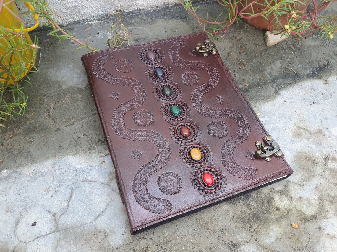 Extra large leather journal with lock vintage embossed design Etsy