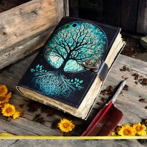 Diario de cuero Árbol de la Vida - Cuadernos de cuero genuino para mujeres - Hermoso diario para bocetos, libro de viajes, libro de hechizos en blanco 7/5