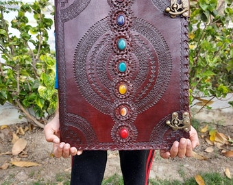 Lederbuch Buch Sieben Chakra Mittelalter Stein Geprägtes Handgemachtes Buch der Schatten Notizbuch Reisebuch Skizzenbuch Geburtstagsgeschenk