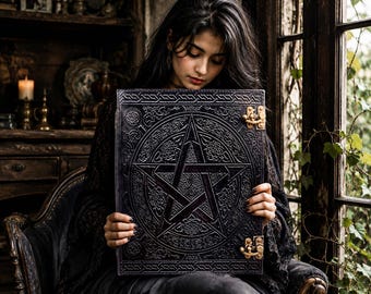 Handcrafted Pentagram Leather Notebook, Wiccan Book of Shadows, Spellbook, Grimoire, Witchcraft Notebook, Gothic Magic Diary, Journal,