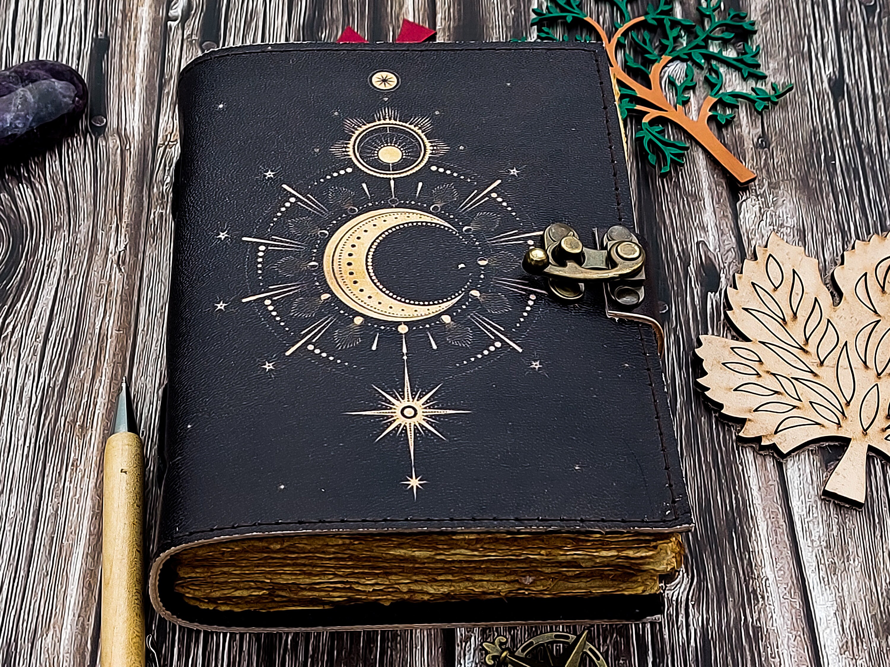 Sun Moon Leather Journal for Men Women 200 Pages of Antique Handmade ...