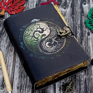 handmade Leather Journal Tree printed leather journal for men women blank spell journal book of shadows hademade pepar  200 page
