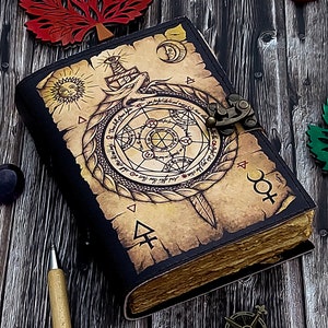 Vintage leather Alchemy Scroll Ouroboros Journal Circle of Transmutation Book For men women Traveling Sketchboo blank spell book of shadows
