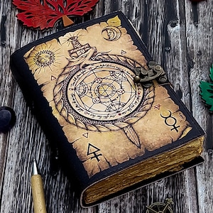 leather journal Alchemy Scroll Ouroboros Journal Circle of Transmutation Book For men women Traveling Sketchboo blank spell book of shadows