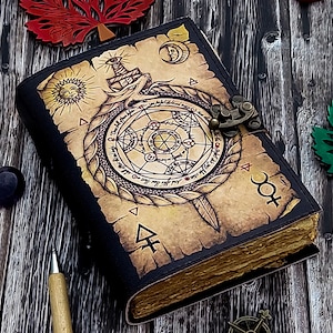 Vintage leather Alchemy Scroll Ouroboros Journal Circle of Transmutation Book For men women Traveling Sketchboo blank spell book of shadows