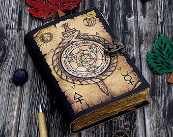Vintage leather Alchemy Scroll Ouroboros Journal Circle of Transmutation Book For men women Traveling Sketchboo blank spell book of shadows