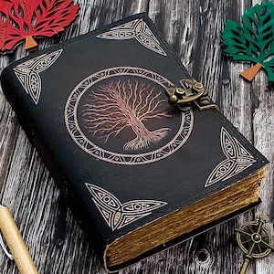 Leather Journal Tree of Life - Genuine Leather Notebooks For Women - Beautiful Journal with Embossed Tree Blank Handmade Paper Gift For Men