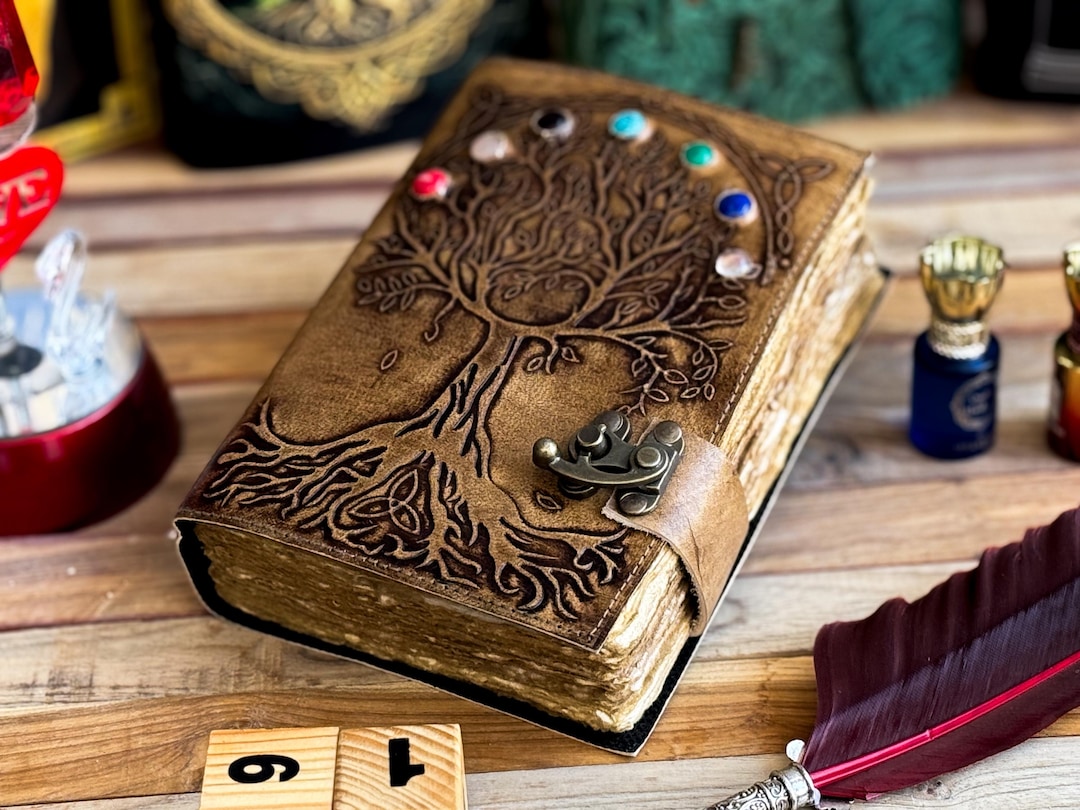 Leather Journal Seven Stone Tree of Life Notebook Blank Sketchbook ...