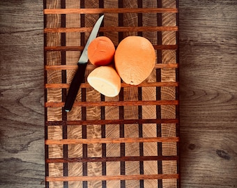 Stirnholz-Schneidebrett aus Eiche und Merbau, Naturprodukt, lebensmittelecht