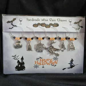 Halloween limited edition wijnglasbedels, Handgemaakt, Sieraden voor glazen, mooie handgemaakte presentatiekaart leuk cadeau