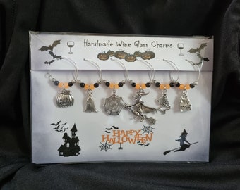 Halloween limited edition wine glass charms,, Handmade, Jewellery for glasses, pretty hand crafted presentation card fun gift