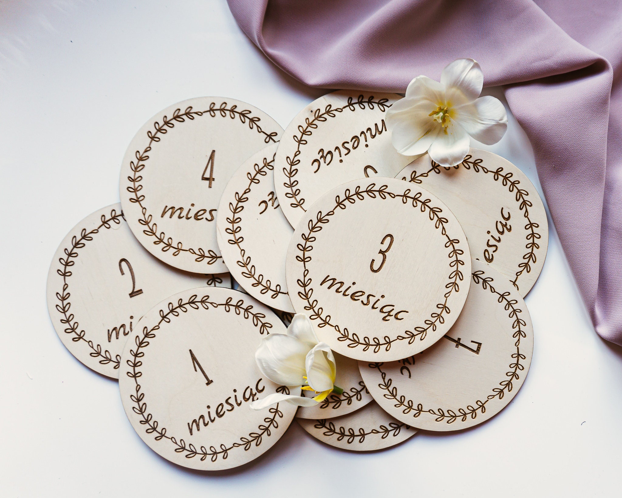 Monthly Wooden Milestone Discs, Photo Prop, Baby Shower Gift, Baby ...