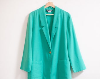 Vintage 80s Sag Harbor Turquoise One Button Lightweight Blazer with Pockets 12