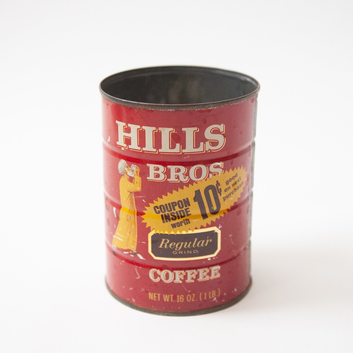 Vintage Hills Bros Coffee Can Tin Rustic 16 oz Cylinder Etsy