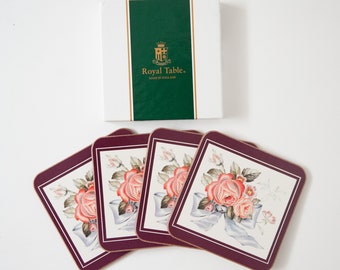 Royal Table Ribbons & Bows English Cork Coasters - Set of 4