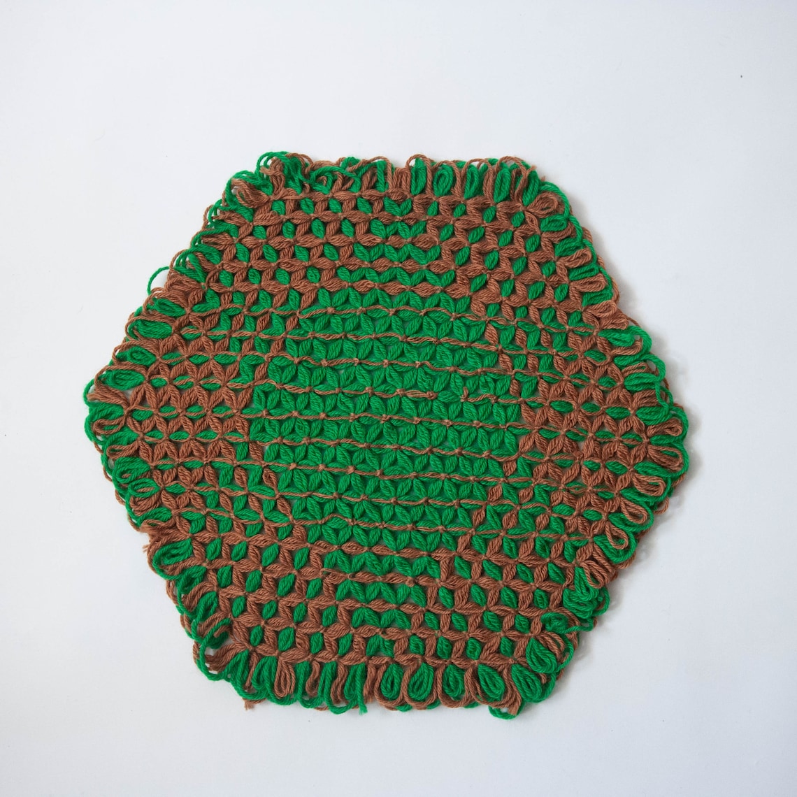 Vintage Knit Yarn Hexagon Placemats w/ Fringe Set of 2 Etsy