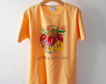 Vintage 90s Flowers of Hawaii Graphic Souvenir T-Shirt Tee | Made in USA | Medium