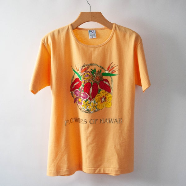 Vintage 90s Flowers of Hawaii Graphic Souvenir T-Shirt Tee | Made in USA | Medium