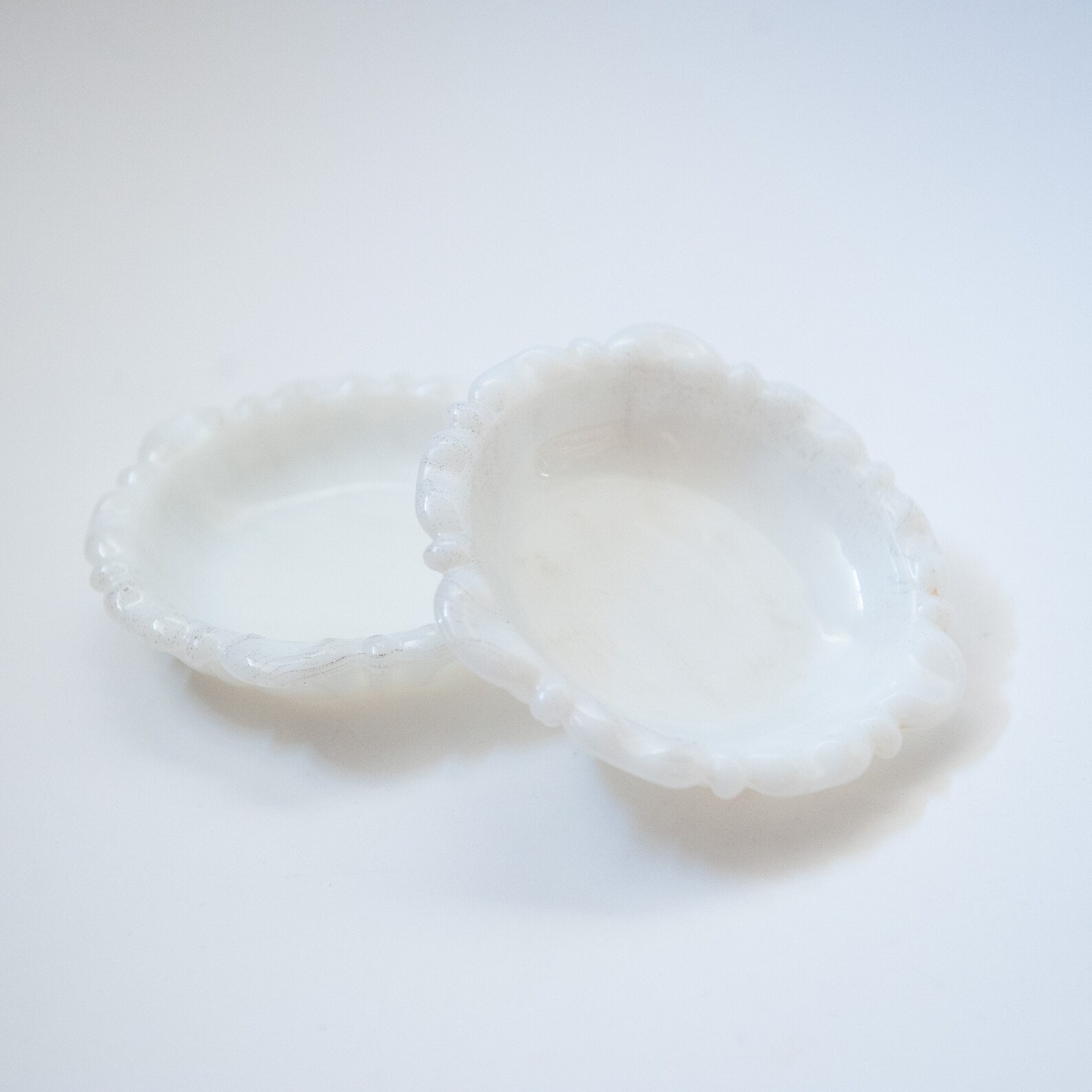 Set of 2 Vintage Milk Glass Ashtrays or Trinket Dishes Anchor Hocking