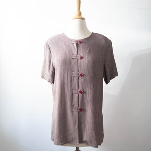 Vintage 80s Norton McNaughton Boxy Button Front Shoulder Pad Short Sleeve Top 6P