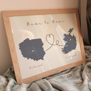Mapa personalizado de dos países, regalo para parejas que mantienen una relación a distancia, mapa personalizado (digital).