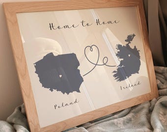 Custom Two Country Map Print, Long Distance Relationship Gift for Boyfriend or Girlfriend, Personalized Map (Digital)