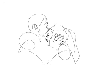 Retrato personalizado de pareja en estilo lineal a partir de una foto, regalo de aniversario de bodas para el esposo, dibujo de una sola línea (digital).