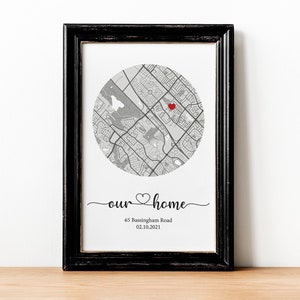 Regalo personalizado para inauguración de la casa, impresión personalizada de un mapa de la primera casa, regalo para una nueva casa, regalo para una pareja que acaba de mudarse, mapa de la nueva casa, casa nueva
