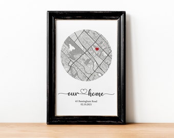 Personalised Housewarming Gift, Custom First Home Map Print New Home Present, Gift for First Home Couple, New House map, New Home