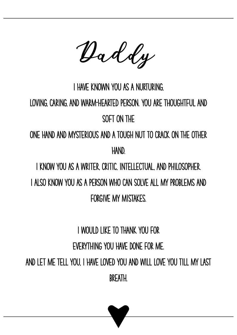 A Letter to Father Heartfelt Father Gift Gift from Daughter Daddy Poem A4 Fathers Day Gift, Daddy Birthday Gift DIGITAL DOWNLOAD image 10