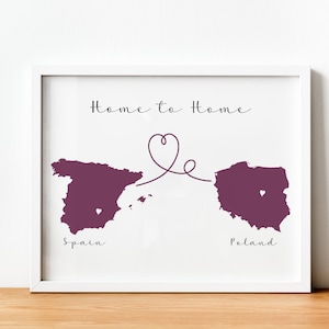 Mapa de amor personalizado para impressão, presente para casais, impressão de mapa personalizado - quaisquer dois países - arte de mapa personalizada - disponível em 8 cores