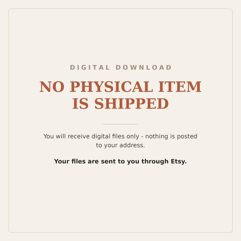 Digital download - no physical item is shipped, files are sent through Etsy