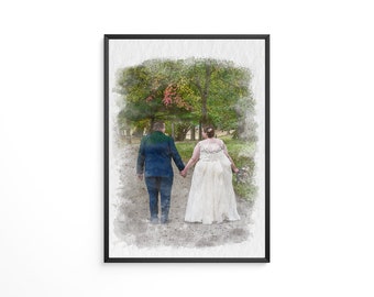 Retrato personalizado en acuarela a partir de una foto, pintura personalizada para parejas o familias, regalo de aniversario para padres (digital).