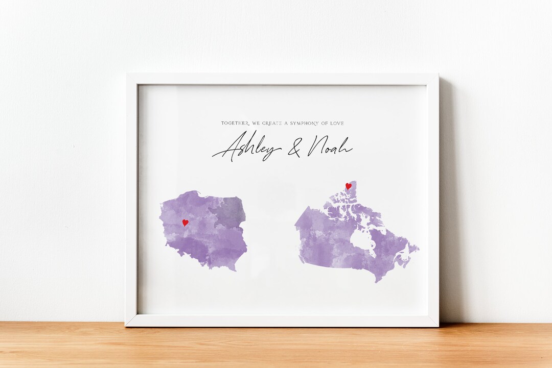 Custom Love Map Printable, Long Distance Relationship Map, Long ...