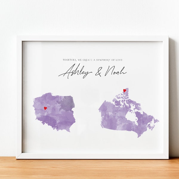 Custom Love Map Printable, Long Distance Relationship Map, Long Distance Family Gift, Couples Gift, Two Locations Love Map, Wedding Gift