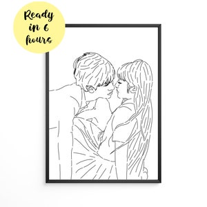 CUSTOM LINE DRAWING, Personalized Line Art, Digital Art, Custom Family Portrait, Family Illustration, Drawing From Photo (Digital download)