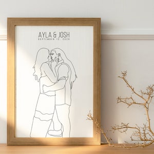 PAPER ANNIVERSARY gift for couple, Wedding anniversary, 1st anniversary, Custom anniversary gift, Couple portrait, Gift for husbanddigital imagem 4